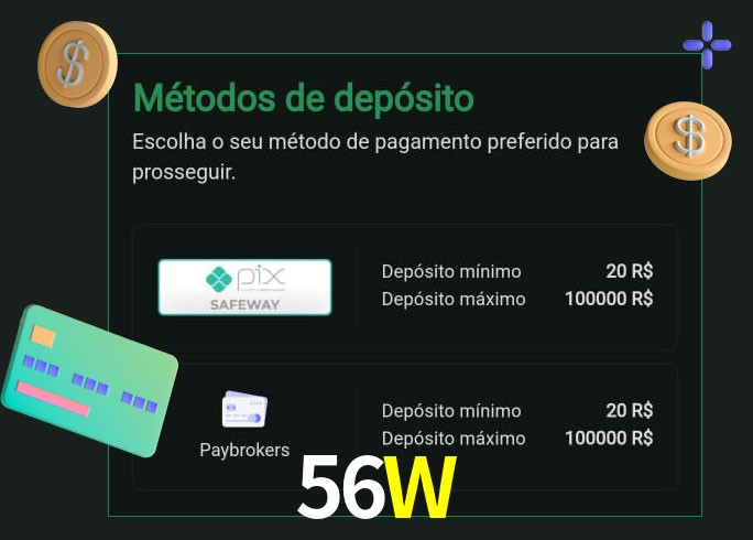 O cassino 56Wbet oferece uma grande variedade de métodos de pagamento